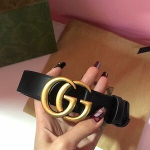 Gucci Black Leather Belt with Gold GG Emblem